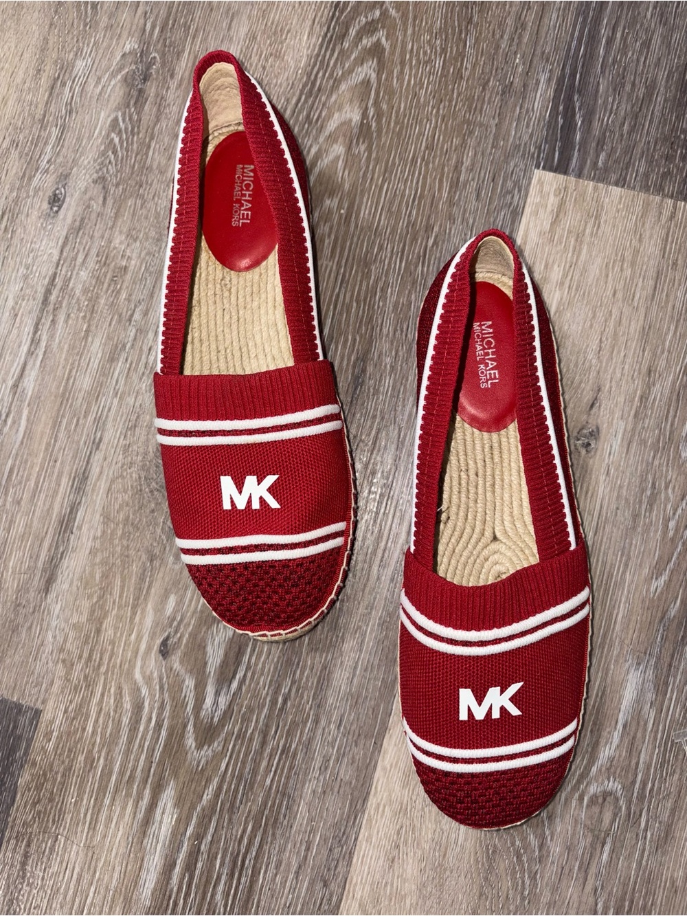 Michael Kors Raya Red Knit Logo Espadrille Flats Size 10